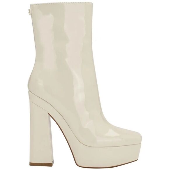 Guess Womens Byra Ivory Patent Square Toe Block Heel Mid-Calf Boots Shoes 5.5 - Picture 2 of 9